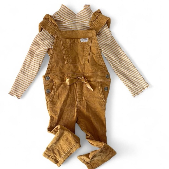 7 For All Mankind Mustard Yellow Kids Overalls Set 24 months NWOT - Picture 1 of 7